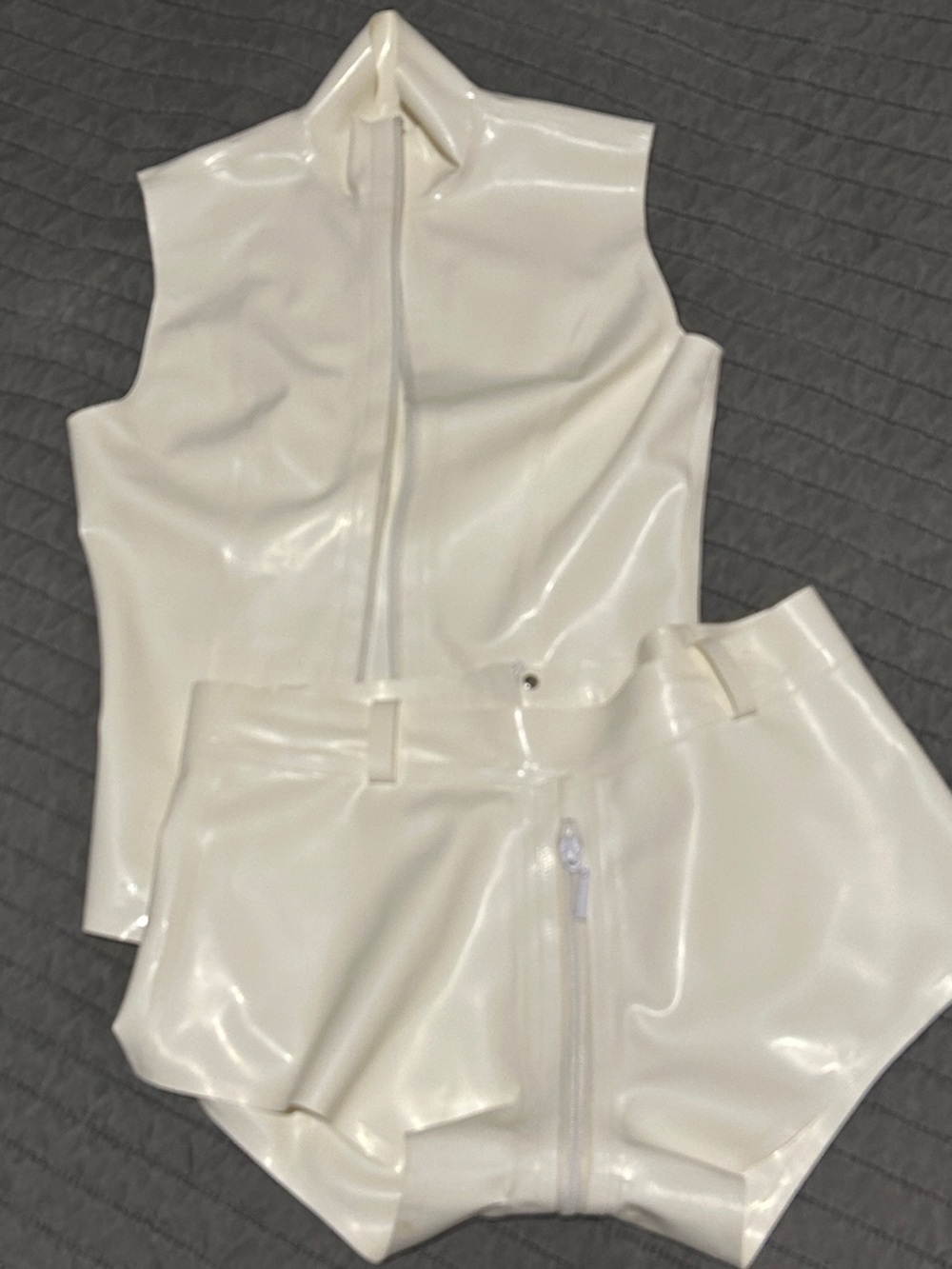White Sleeveless Zip Crop Top & High-Waist Shorts Set